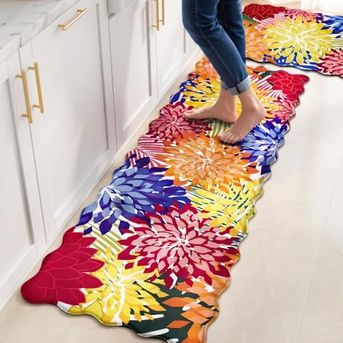 ZonLi Kitchen Mats for Floor 2PC Anti Fatigue Kitchen Rug Non Slip Washable - color: Colorful, size: 17.3"x30"+17.3"x47"inch