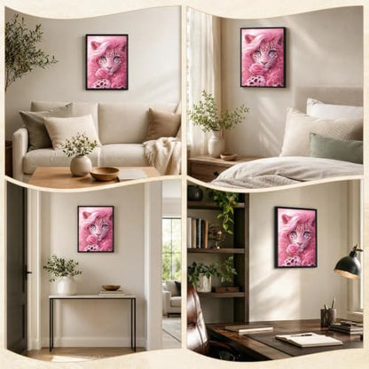 Black Framed Leopard Wall Art, Pink Pictures Wall Decor, 12x16 in - color: Pink-Leopard