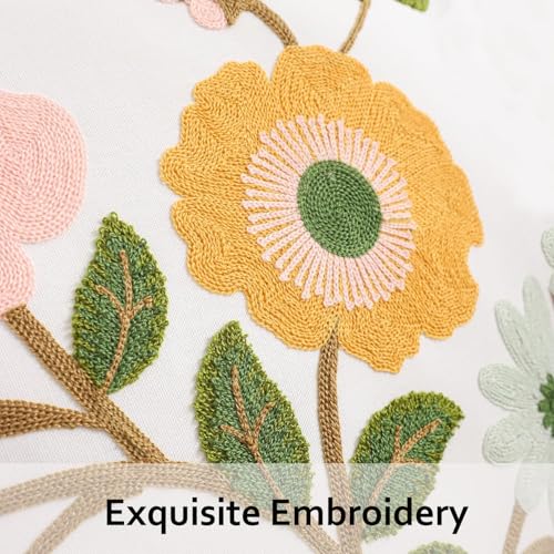Embroidered Throw Pillow Covers 18x18 Pack of 2 Pink Yellow Flower - color: Yellow and Pink Flowers