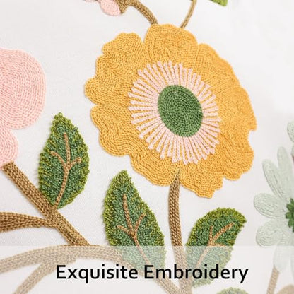 Embroidered Throw Pillow Covers 18x18 Pack of 2 Pink Yellow Flower - color: Yellow and Pink Flowers