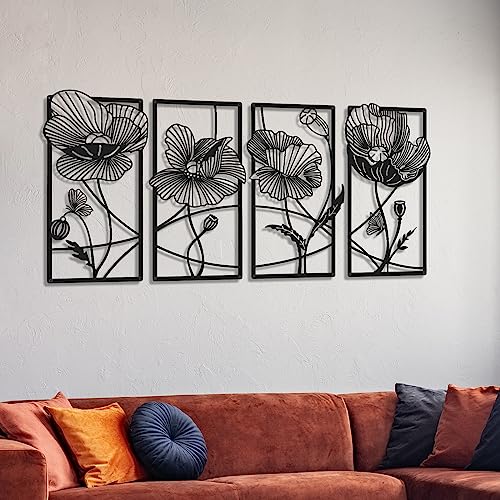 4 Pcs Black Metal Flower Wall Art Minimalist Floral Decor, Elegant - style: Elegant