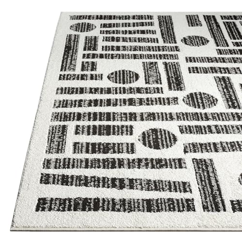 Abani Nomad Cream & Grey Area Rug 5' x 8' for Living Room, Bedroom - Geometric Pattern - Durable & Easy to Clean - size: 5x8