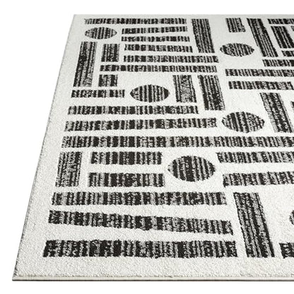 Abani Nomad Cream & Grey Area Rug 5' x 8' for Living Room, Bedroom - Geometric Pattern - Durable & Easy to Clean - size: 5x8