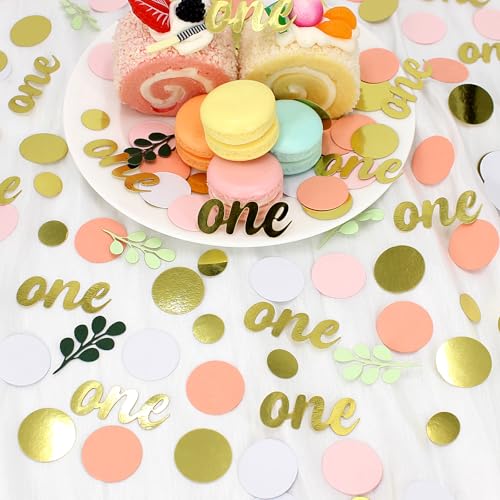 300PC Pink and Sage Green 1st Birthday Confetti First Birthday Decorations for Girl Dots Table Scatter for Baby Girl One Year Old Party Decor Supplies - style: Pink One Confetti
