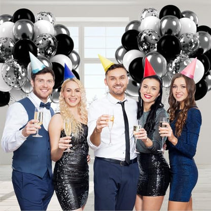 60pcs Black and Silver Balloons 12inch with Silver Confetti Balloons - color: Black White Silver