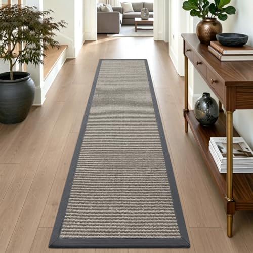 DEXI Jute Runner Rug 2'4''x10', Rug Runners for Hallways, Natural/Grey - color: Natural/Grey, size: 2'4" x 10' (Runner)