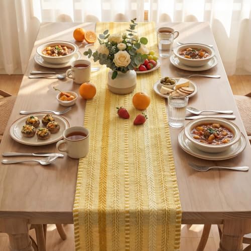 Artoid Mode Yellow Farmhouse Stripe Braided Table Runner 12x72 Inch - color: Yellow, size: 12" x 72", Table Runner