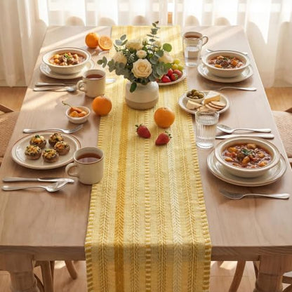 Artoid Mode Yellow Farmhouse Stripe Braided Table Runner 12x72 Inch - color: Yellow, size: 12" x 72", Table Runner