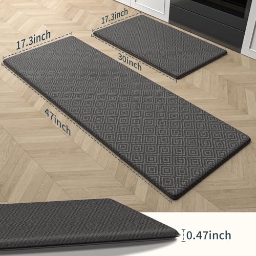 Kitchen Mat 2PCS Kitchen Rugs Cushioned Anti-Fatigue Rug Standing Desk Mat - color: Dark Grey, size: 47"L x 17.3"W x 0.5"Th