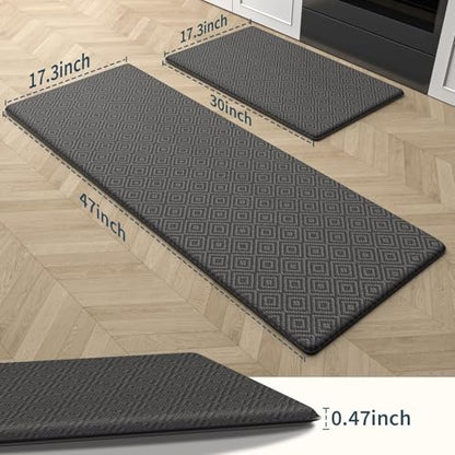 Kitchen Mat 2PCS Kitchen Rugs Cushioned Anti-Fatigue Rug Standing Desk Mat - color: Dark Grey, size: 47"L x 17.3"W x 0.5"Th