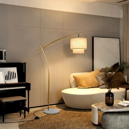 Lightdot Gold Arc Floor Lamp 70in Modern Standing Tall Lamps 3000K Dimmable - color: Fabric-Gold