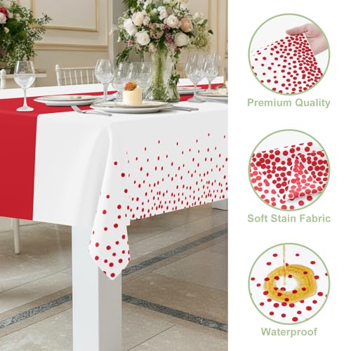 Smiry Disposable Rectangle Plastic 54 x 108 Inch Table Cloth 3 Pack - color: White and Red