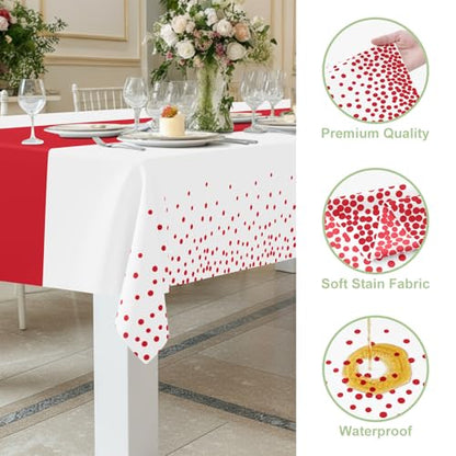 Smiry Disposable Rectangle Plastic 54 x 108 Inch Table Cloth 3 Pack - color: White and Red