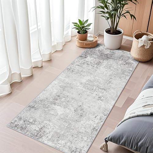 Abstract Washable 2x5 Runner Rug: Soft Low-Pile Rugs Kitchen Bedroom Grey - color: Grey, size: 2' x 5' (Runner)