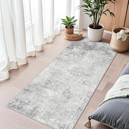 Abstract Washable 2x5 Runner Rug: Soft Low-Pile Rugs Kitchen Bedroom Grey - color: Grey, size: 2' x 5' (Runner)