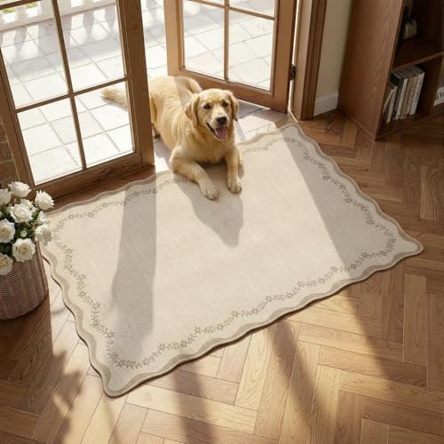 GarveeHome Scalloped Entryway Rug 2x3 Jute Washable Front Door Entry Rug - color: Jute, size: 2' x 3' (Rectangular)