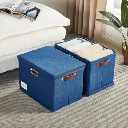 17" Large Fabric Storage Box with Lids, 3-Pack, Navy - color: Navy, size: Large-17"