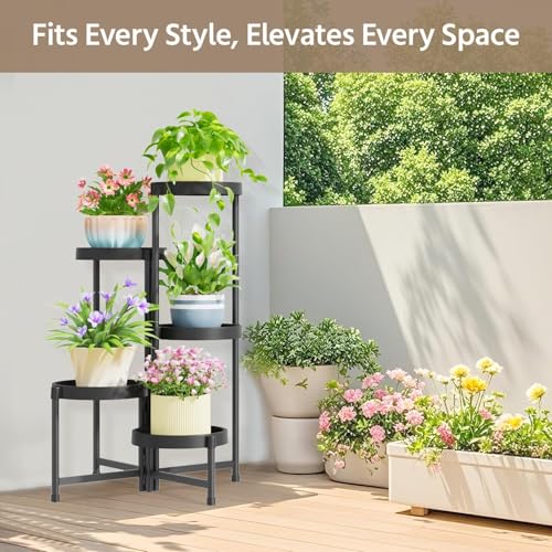 LASZOLA Plant Stand Indoor Outdoor Tall with Plastic Tray, 5 Tiers Black - color: Obsidian Black, size: 5 Tier