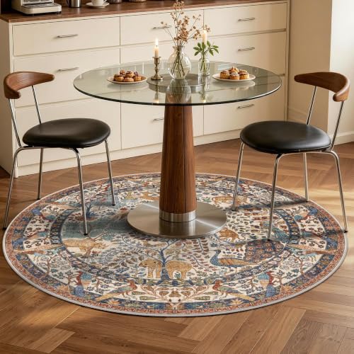 4ft Round Rug Circular Animal Print Area Rug Low Pile Indoor Rug - color: Beige, size: 4' (Round)