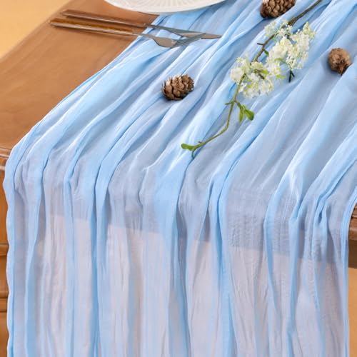Light Blue Cheesecloth Table Runner Fall Boho Wedding Birthday Home Decor - color: Baby Blue, size: 10ft