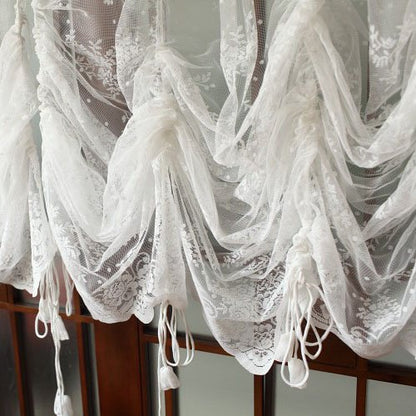 FADFAY Elegant White Lace Embroidered Sheer Balloon Curtains, Adjustable Tie-Up Curtain, 1 Panel Floral Tulle Curtains for Windows-78''*90'' - size: 78"W x 90"L (Pack of 1)