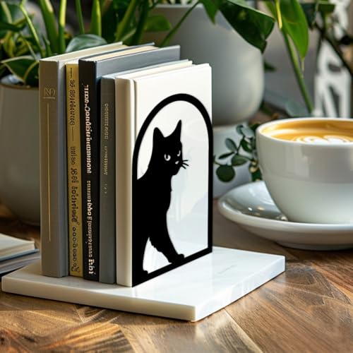 Peacoblue 5.3"x4.3"x7.9" Metal Bookends, Heavy Duty Book Ends for Shelves - style: Cute Cat