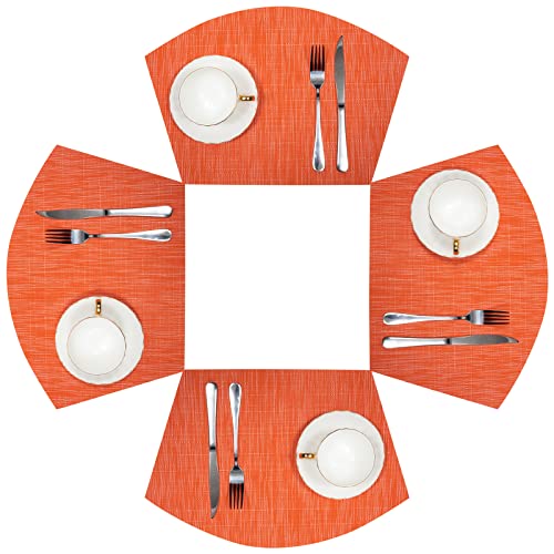 SHACOS Round Table Placemats Set of 4 Wedge Placemats Heat Resistant Woven Vinyl Table Mats for Round Table Wipe Clean (4, Orange) - color: Orange