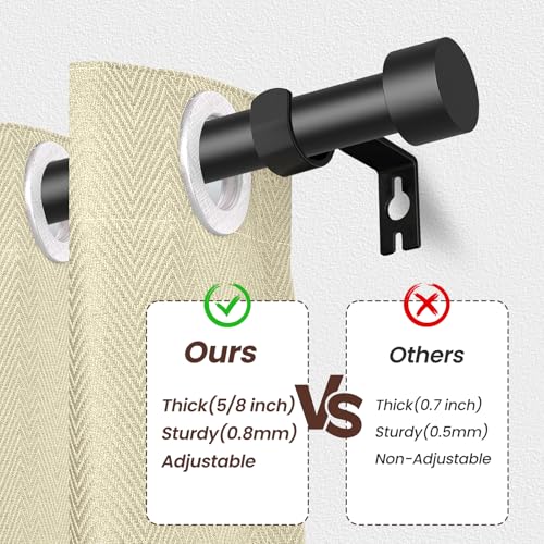 Black Curtain Rods for Windows 28 to 48 Inch,5/8 Inch Diameter Heavy Duty Metal Stainless Steel Drapery Rods with Brackets,Modern Curtain Rod with Simple End Caps - color: Black, size: 28-48"(1 Pack)