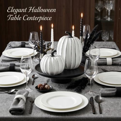 FESTGLOX White and Black Halloween Pumpkin Decor, Small Resin Pumpkin Set - color: White and Black-2pcs