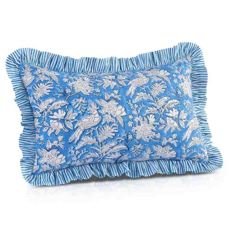 CPC Blue Sapphire Block Print Ruffle Sham Pillow Cover 12x20 Inch Pack of 1 - color: Blue Sapphire, size: 20" x 12" (Pack of 1)