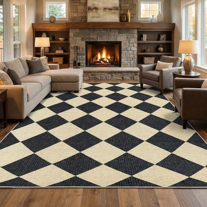 GarveeHome Area Rugs 8x10 for Living Room Black Checkered Washable Rug - color: Dark/Coffee, size: 8' x 10' (Rectangular)