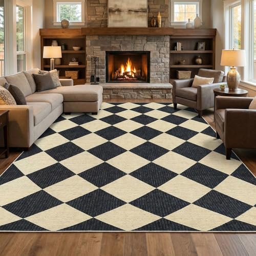 GarveeHome Area Rugs 8x10 for Living Room Black Checkered Washable Rug - color: Dark/Coffee, size: 8' x 10' (Rectangular)