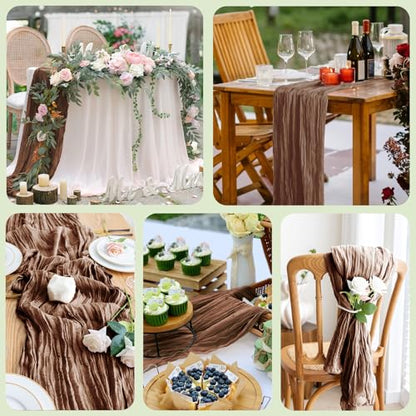 Cheesecloth Table Runner 10FT Brown Boho Gauze Rustic Sheer Runners - color: Brown, size: 1 Pack
