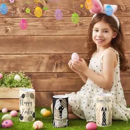 Retisee 3 Pcs Black Brown Easter Flameless LED Candles Battery Operated Bunny Spring Flickering Pillar Candles with Remote Rabbit Easter Centerpiece for Bedroom Living Room Dinner Table Decoration - style: Black Brown