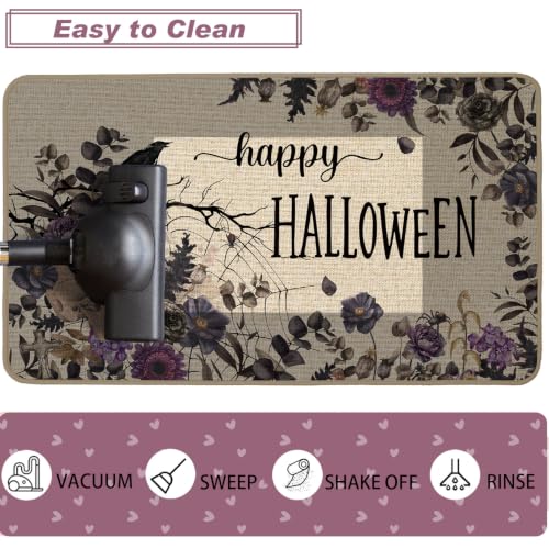 Baccessor Halloween Skull Kitchen Rugs Set of 2, 17x29 and 17x47 Inch - color: Purple Floral