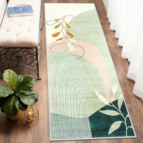 MUJOO Washable Runner Rug 2x6 Area Rug Non Slip Mid Century Modern - color: Green（modern）, size: 2' x 6' (Rectangular)