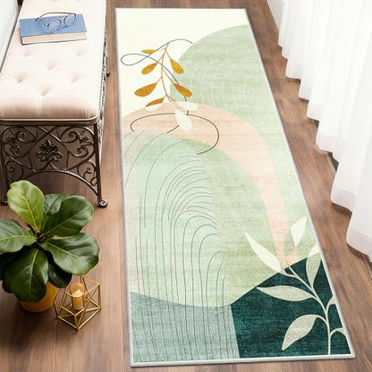 MUJOO Washable Runner Rug 2x6 Area Rug Non Slip Mid Century Modern - color: Green（modern）, size: 2' x 6' (Rectangular)
