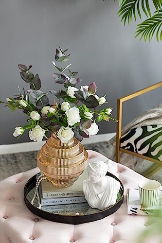 T2 Concept 9x9x10” Clear Amber Luster Glass Accent Vase with Modern Geometric Tiered Design Home Decor Flower Vase for Mantel Tabletop Shelf Office Event