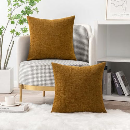MIULEE Soft Chenille Throw Pillow Covers Mustard 16x16 Inch Pack of 2 - color: Mustard, size: 16" x 16" (Pack of 2)