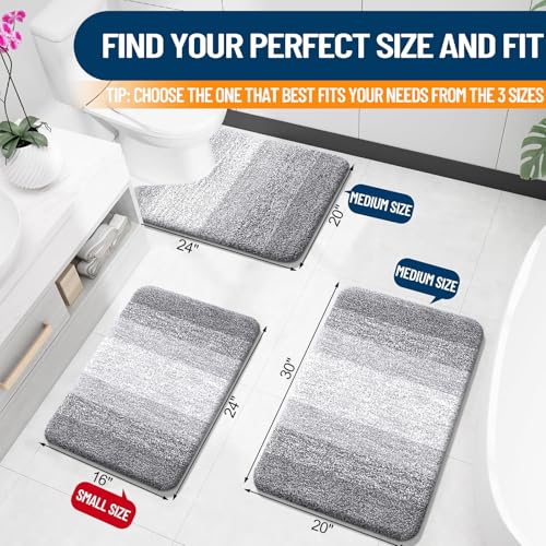 OLANLY Small Bathroom Rugs 24x16, Extra Soft Absorbent Microfiber Bath Rugs - color: Light Grey, size: 24" X 16"