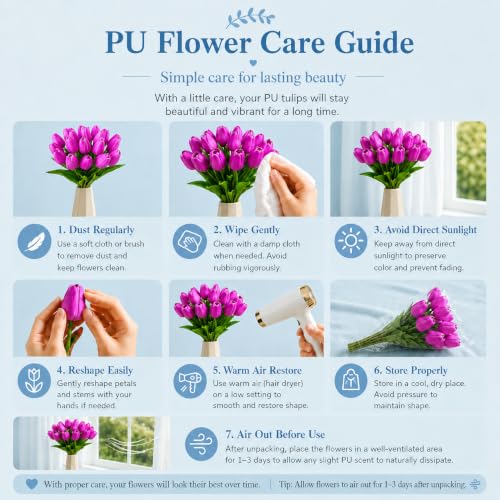 Mandy's 20 Stems Lavender Artificial Tulip Flowers for Home Centerpieces - color: Lavender