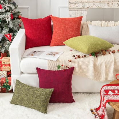 Kevin Textile Supersoft Faux Linen Square Christmas Throw Cushion Cover Pillowcase, Hidden Zipper, 18x18 inch(2 Piece, Burgundy) - color: Burgundy, size: 18" x 18" (Pack of 2)