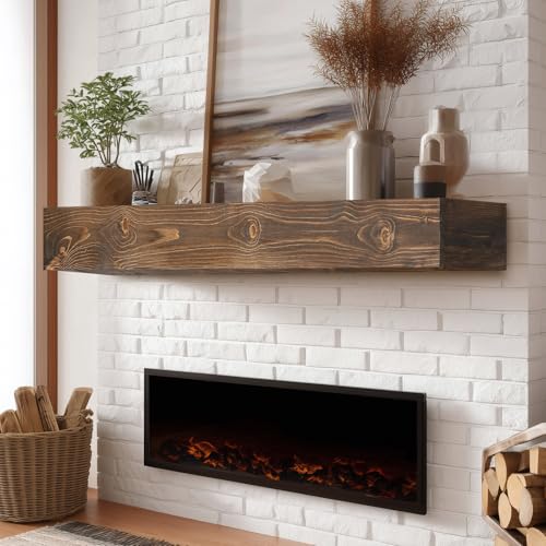 48x8x5in Pine Wood Fireplace Mantel Shelf, Weathered Brown - color: Weathered Brown, size: 48x5x8-hollow