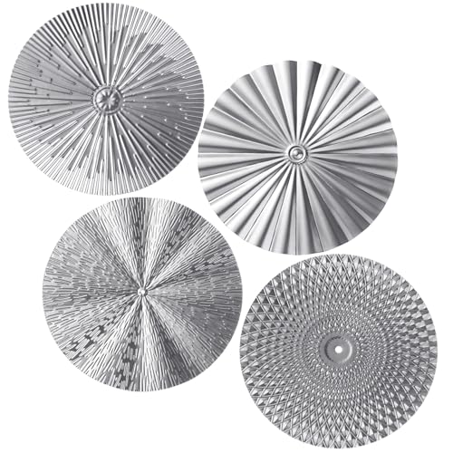 Hicarer 4 Pcs 12 Inch Silver Metal Wall Art Decor Modern Sunburst Decor | Sculpture Hanging Artwork, Metallic Finish, Lightweight, Easy Installation, for Home Living Room Bedroom Office Bathroom Gift - color: Silver