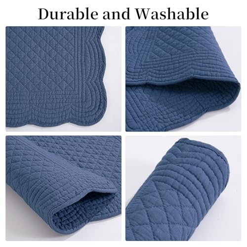 HOMBYS Quilted Placemats Set of 6 Washable-13x18 inches Rectangular Placemats for Kitchen Table-100% Cotton Fabric Rectangular Table Mats, (Sapphire Blue) - color: Sapphire Blue