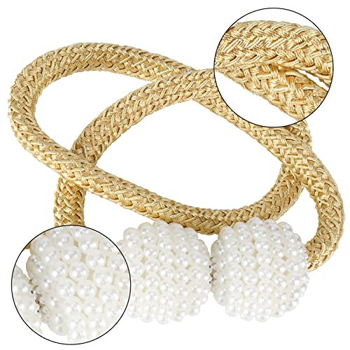 8 Pack Magnetic Curtain Tiebacks with Pearls,Modern Curtain Holdbacks Strap - color: Gold