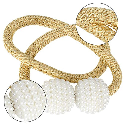 8 Pack Magnetic Curtain Tiebacks with Pearls,Modern Curtain Holdbacks Strap - color: Gold