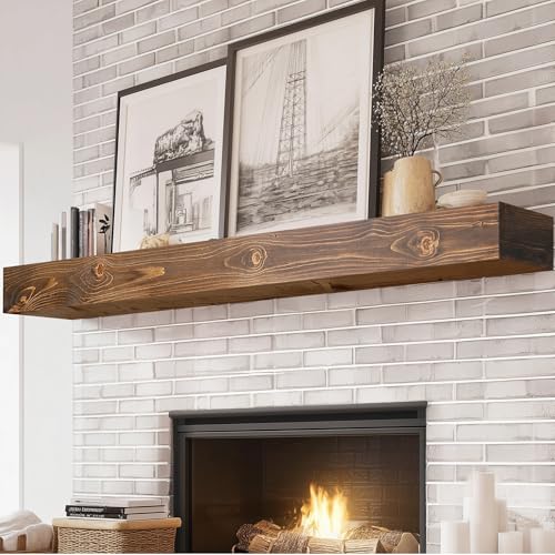 72x8x5in Pine Wood Fireplace Mantel Shelf, Weathered Brown - color: Weathered Brown, size: 72x5x8-hollow
