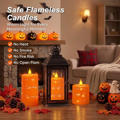 Raycare Orange Battery Operated Flameless Pillar Candle with Remote Timer - color: 3pcs-Orange