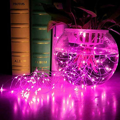 RUICHEN Fairy Lights Plug in, Silver Wire 33 Ft 100 LED String Lights, Pink - color: Pink